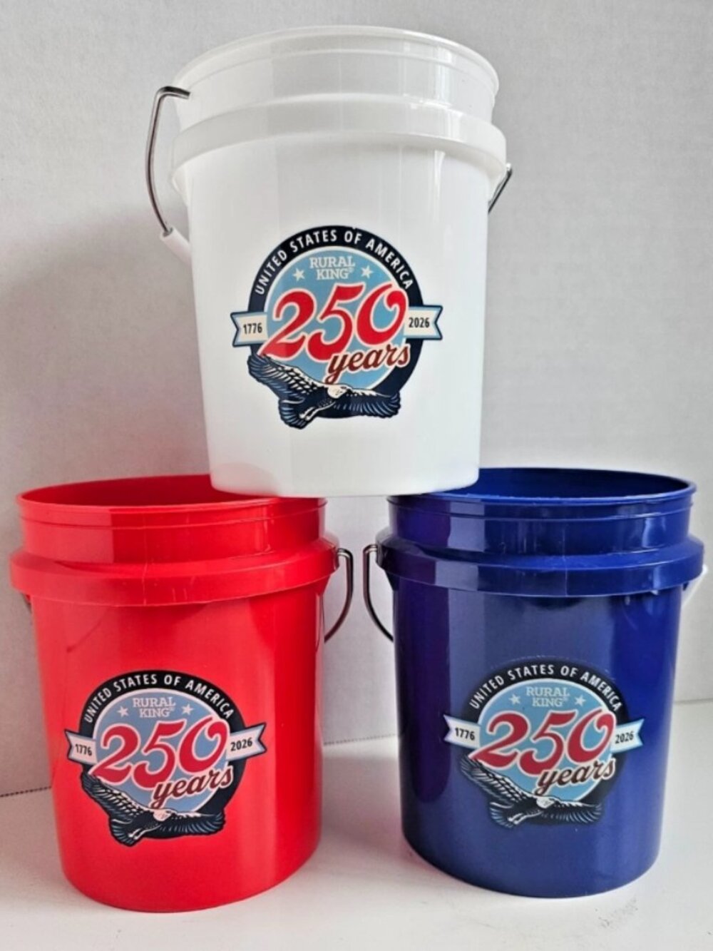 Rural King Red White and Blue Mini "God Bless America" Bucket Set